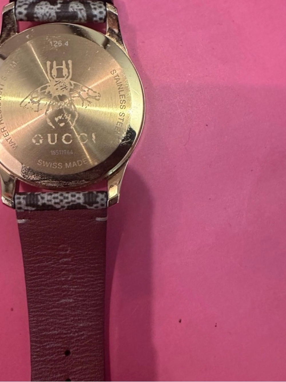Gucci Gold-Tone Floral Monogram Women's Watch with Pink Accents - Picture 6 of 6